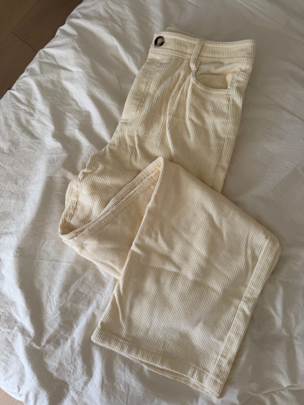 Sezane Wide Leg Trousers Size 6, Cream Corduroy